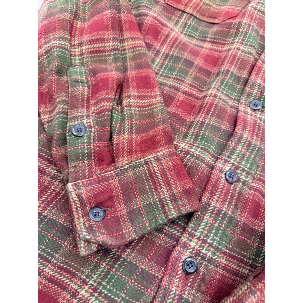 Orvis Large Flannel Button Down Red Green Plaid Workwear Shirt Cabin Classic - Picture 7 of 12